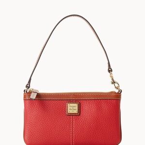 Dooney & Bourke Pebble Grain Slim Wristlet Red and Brown Leather w/ Gold Accents